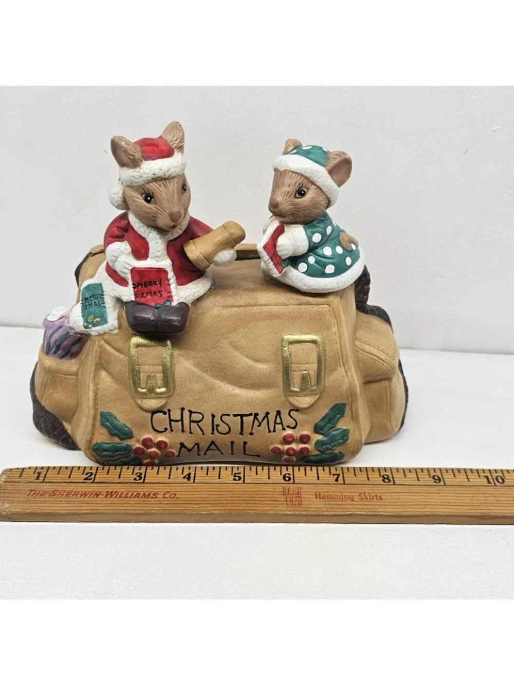 Vintage Porcelain Mr. & Mrs. Santa Mouse Christmas Card Mail Holder